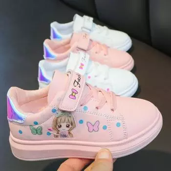 Модные повседневные весенние туфли принцессы для девочек на плоской подошве, фирменные детские кроссовки, классические элегантные изысканные низкие кожаные повседневные туфли 26insole16cm белый