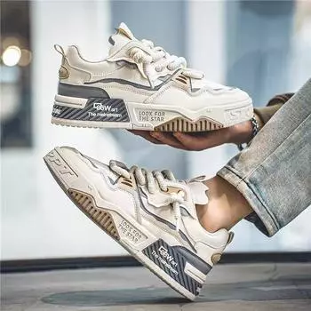 Модные повседневные вулканизированные туфли для мужчин, кроссовки для скейтборда на платформе, мужская обувь, студенческие кроссовки для ходьбы, мужской уличный стиль 39 бежевый