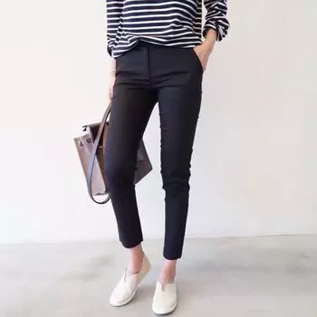 Модные повседневные женские брюки-карандаш, однотонные брюки-капри со средней талией, женские весенние прямые облегающие элегантные осенние винтажные женские брюки 2702 S чёрный