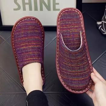 Модные повседневные женские тапочки из ткани с закрытым носком 35 бордовый