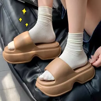 Модные повседневные женские тапочки на толстой подошве 35 хаки