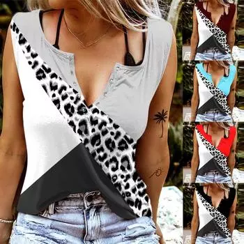 Модные повседневные женские топы без рукавов с v-образным вырезом и принтом, женская блузка, жилет на пуговицах M небесно-голубой