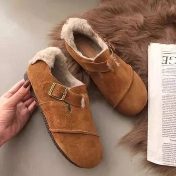 Модные повседневные женские туфли AGJS с коротким носком, мокасины с круглым носком, меховые универсальные осенние платья, новые осенне-зимние резиновые женские сапоги 35 коричневый