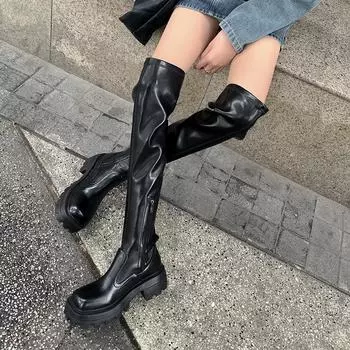 Модные повседневные женские туфли на толстой подошве выше колена 2024 года, новые модные простые универсальные нескользящие водонепроницаемые туфли для женщин, осеннее время 35