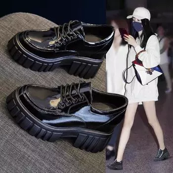 Модные повседневные женские туфли на высоком каблуке и платформе, женские осенние мокасины с неглубоким носком, женские туфли с толстым дном и квадратным носком 34 чёрный
