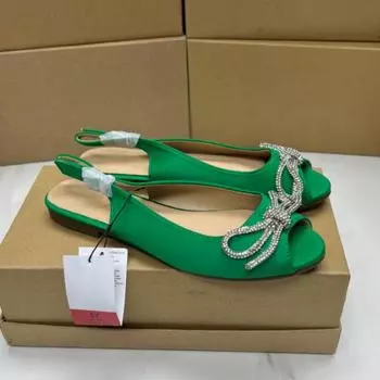 Модные повседневные женские туфли Однотонные удобные мягкие подошвы с ромбовидным кристаллом и бабочкой с открытым носком Босоножки на каблуке женские туфли-мюли на плоской подошве 37 красный