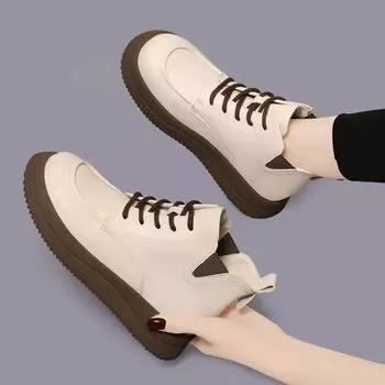 Модные повседневные женские туфли в стиле ретро из натуральной кожи с круглым носком, повседневная обувь с мягкой подошвой, легкие нескользящие кроссовки с толстой подошвой 35-40 35 бежевый