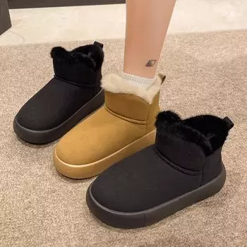Модные повседневные зимние ботинки женские для дома, комфорт и тепло, пушистые, на толстой подошве, сумка и хлопковая обувь зима 36-37 чёрный