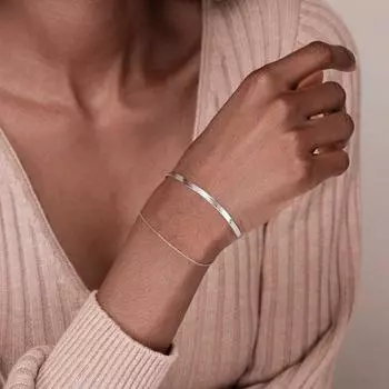 Модные позолоченные плоские браслеты-змейки с цепочкой для женщин, цепочка-елочка на руку, аксессуары, ювелирные изделия, подарок Kpop