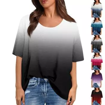 Модные принты футболки для женщин летние топы с короткими рукавами свободные блузки с круглым вырезом топы L чёрный