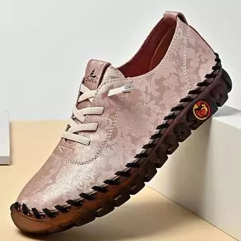 Модные принты Модные кроссовки Женские кожаные туфли ручной работы Повседневная женская обувь Дизайнерские мокасины на платформе Дышащие туфли на плоской подошве Обувь для вождения Большие размеры 35 розовый