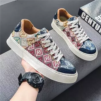 Модные принты, роскошные парусиновые мужские туфли, повседневные красные дизайнерские кроссовки, мужские хип-хоп кроссовки для скейтбординга, дышащие мужские парусиновые кроссовки 39
