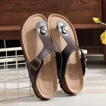 Модные пробковые сандалии для отдыха на природе, классический дизайн, шлепанцы, пляжные туфли на плоской подошве, удобные, нескользящие, повседневные, прочные тапочки 36