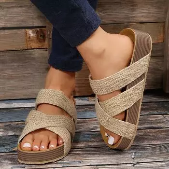 Модные пробковые сандалии на плоской подошве, женские летние 2023, нескользящие сабо на платформе, тапочки, женские уличные шлепанцы с толстой подошвой, женские туфли 35 чёрный