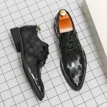 Модные, продаваемые мужские офисные туфли из Европы и Америки, на шнуровке, на мягкой подошве, официальная обувь, свадебные туфли жениха, мужские кожаные туфли с острым носком 38 чёрный