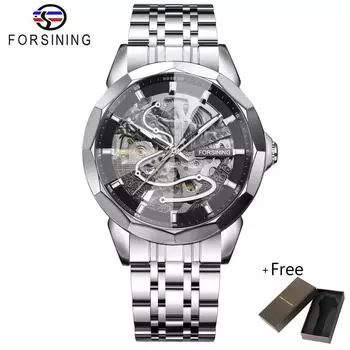 Модные продвинутые мужские автоматические механические часы с ночной подсветкой, стальной ремешок, высокое качество, мужские бизнес-часы, подарки чёрный/серебряный