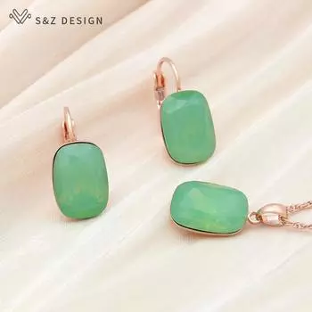 Модные простые элегантные прямоугольные серьги-капли с кристаллами, комплекты ювелирных изделий для женщин, ожерелье с подвеской цвета розового золота
