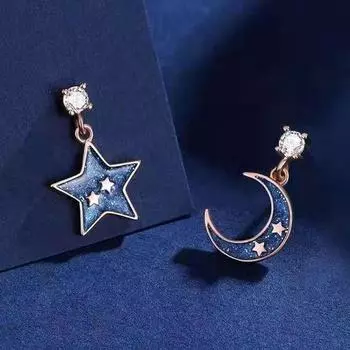 Модные простые асимметричные серьги со звездами и луной, универсальные легкие роскошные серьги, ювелирные изделия, подарки