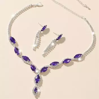 Модные простые бриллиантовые серьги-колье в европейском и американском стиле, серьги-колье в свадебном стиле, комплект из 2 комплектов синий