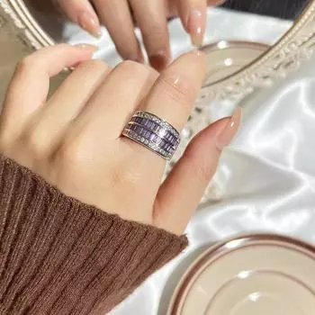 Модные простые цветные циркониевые геометрические круглые открытые кольца для женщин фиолетовый