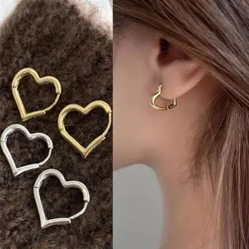 Модные простые дизайнерские серебряные полые серьги-кольца в форме сердца для женщин, симпатичные серьги из нержавеющей стали с золотым покрытием, подарок 2Pcs золотой