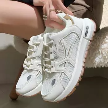 Модные простые дышащие кроссовки женские с толстой подошвой и увеличенным ростом 2024 года, новые модные повседневные универсальные туфли для женщин, осеннее время 35 коричневый