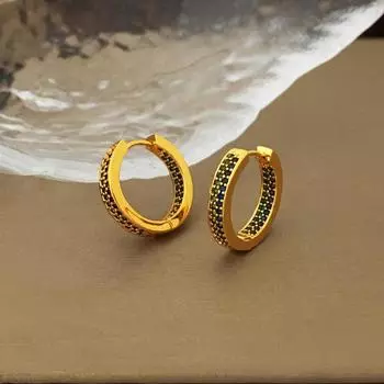 Модные простые геометрические круглые серьги с пряжкой в стиле ретро, нишевые серьги с зеленым цирконом, новые персонализированные серьги золотой