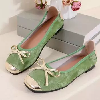 Модные простые и универсальные женские туфли на плоской подошве 2024 года, новые модные женские туфли из ткани с квадратным носком, мягкие и удобные туфли с неглубоким носком 35 зелёный