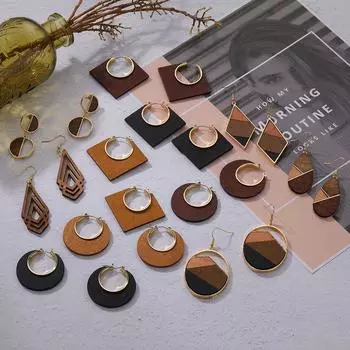 Модные простые квадратные полые деревянные серьги-кольца женские ретро ювелирные изделия подарок на вечеринку оранжевый