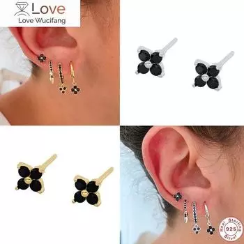 Модные простые настоящие серебряные серьги 925 пробы для женщин, серьги с цветочным фианитом и цирконием, ювелирные изделия, подарки на день рождения, подвески