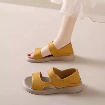 Модные простые открытые носки с круглым носком и толстой подошвой, один ремешок, два вида ношения, пляжные сандалии для женщин 35 бежевый