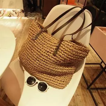 Женская вязаная соломенная сумочка 48cm*15cm*30cm бежевый