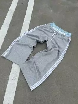 Модные простые повседневные брюки в полоску Y2K для мужчин и женщин в стиле ретро Харадзюку, свободные прямые брюки с высокой талией, свободные спортивные брюки в стиле хип-хоп S