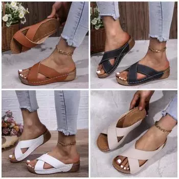 Модные простые повседневные тапочки с крестообразным каблуком и толстой подошвой, легкие и удобные пляжные сандалии большого размера 36 белый