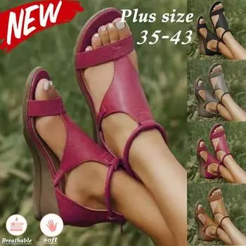 Модные простые повседневные туфли на танкетке с молнией сзади, женские сандалии в стиле ретро, легкие босоножки с открытым носком, большие размеры 35-43 41 серый