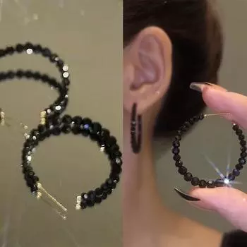 Модные простые серьги, черные элегантные женские блестящие серьги, вечерние блестящие серьги, универсальные кисточки, нежные студенческие женские милые серьги