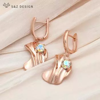 Модные простые серьги-капли цвета розового золота с кристаллами для женщин, изогнутые геометрические волнистые металлические серьги-капельки, ювелирные изделия для свадебной вечеринки