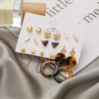 Модные простые серьги в комплекте, креативные серьги со слоном и жемчугом, женские серьги, девять клетчатых серег