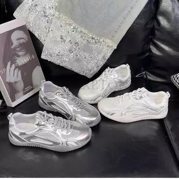 Модные простые серебряные повседневные кроссовки женские удобные дышащие кроссовки для женщин нескользящие износостойкие женские спортивные туфли 35