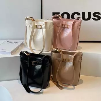 Модные простые сумки-ведра для женщин, новые универсальные кошельки на одно плечо для поездок на работу, женская сумка через плечо из искусственной кожи в стиле ретро (20cm<Max Length<30cm)