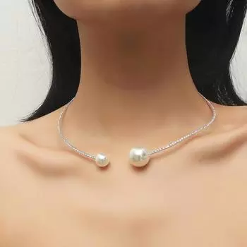 Модные простые свадебные украшения, элегантный сверкающий ошейник со стразами и жемчугом, высококачественное женское ожерелье серебряный