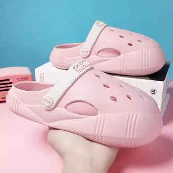 Модные простые туфли с отверстиями, женская одежда, нескользящие тапочки на толстой подошве, модные универсальные пляжные сандалии 26/27 розовый