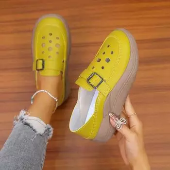 Модные простые туфли в стиле ретро 2024 года, летние, новые, повседневные, универсальные, с выемками, дышащие, на толстой подошве, с приподнятой женской подошвой 35