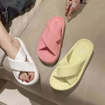 Модные простые женские сандалии на плоской подошве, повседневные удобные тапочки с мягкой подошвой, лето 2024, новые женские тапочки на платформе 35 белый