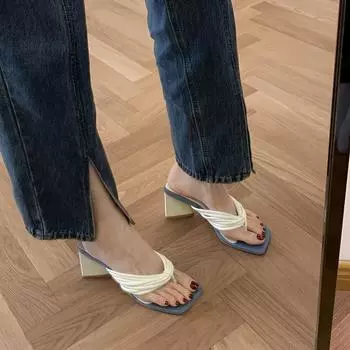 Модные простые женские тапочки Dew Feet High Heels однотонные удобные тапочки для улицы шлепанцы обувь Zapatos De Mujer 35 королевский синий