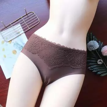 Модные простые женские трусики из французского кружева, бесшовное нижнее белье, женские эластичные дышащие женские трусы со средней талией M чёрный
