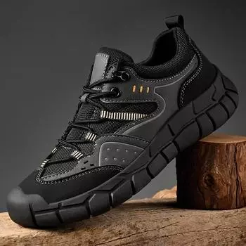 Модные противоскользящие мужские повседневные кроссовки для ходьбы, универсальные удобные кроссовки из натуральной кожи для походов, обувь на шнуровке для мужчин 38 бежевый