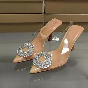 Модные прозрачные босоножки на высоком каблуке из ПВХ для женщин, брендовые дизайнерские туфли на шпильке для выпускного вечера, летние 2024 г., новые женские туфли с острым носком на пятке 36 фиолетовый