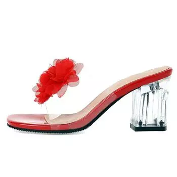 Модные прозрачные каблуки женские тапочки ПВХ прозрачные летние мюли обувь для женщин повседневные милые босоножки с бантом слайды снаружи большой размер 34 чёрный
