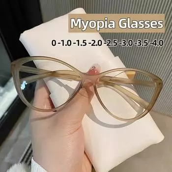 Модные прозрачные очки для близорукости «кошачий глаз» для женщин с отрицательным зрением, ретро-оправа для женских очков с защитой от синего света -4.0
